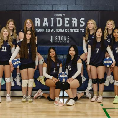 Manning Aurora Composite School Team History: This season marks a remarkable milestone as our girls attend Provincials for the third consecutive year—and have the incredible honour of hosting the championship on their home court. Their commitment to the sport and to each other shines through in every match!  We are excited to welcome teams from across the province to our community. They are proud to represent their school and their hometown, and can’t wait to share the court with the best teams in Alberta!